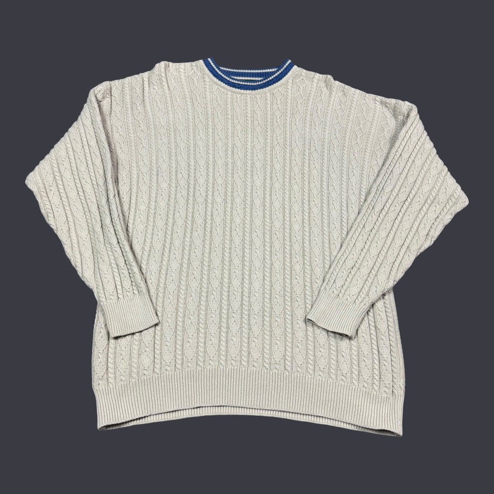 Vintage 90s IZOD 100% Cotton White Blue Patterned‎ Sweater Women's XL